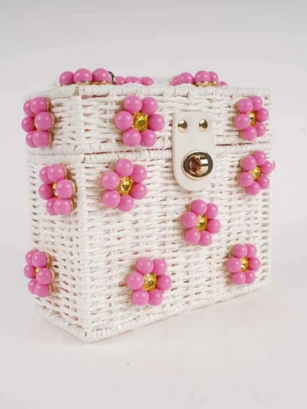 Daisy Embellished Straw Bucket Bag | Rattan Flower Box Purse by Jenna Lee - Picture 2 of 12